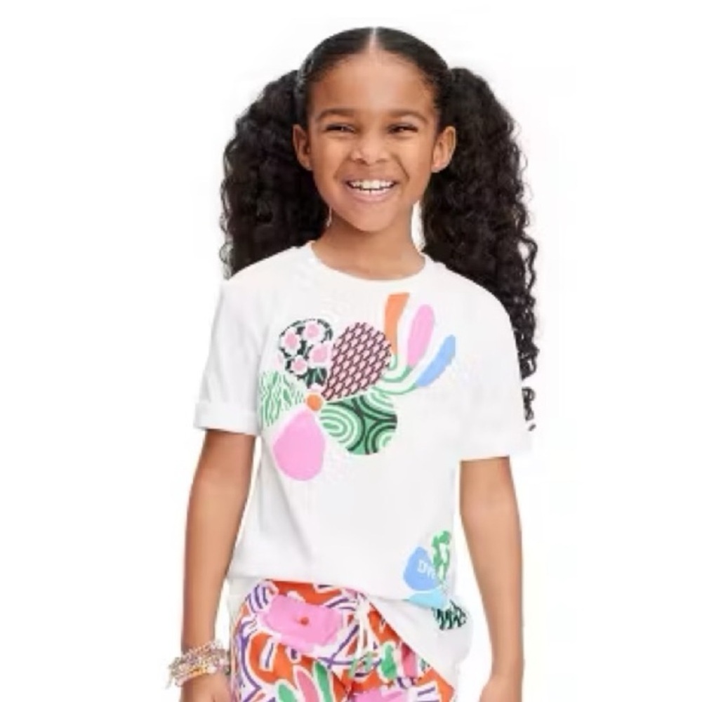 Diane Von Furstenberg White and Pink Short Sleeve Tee